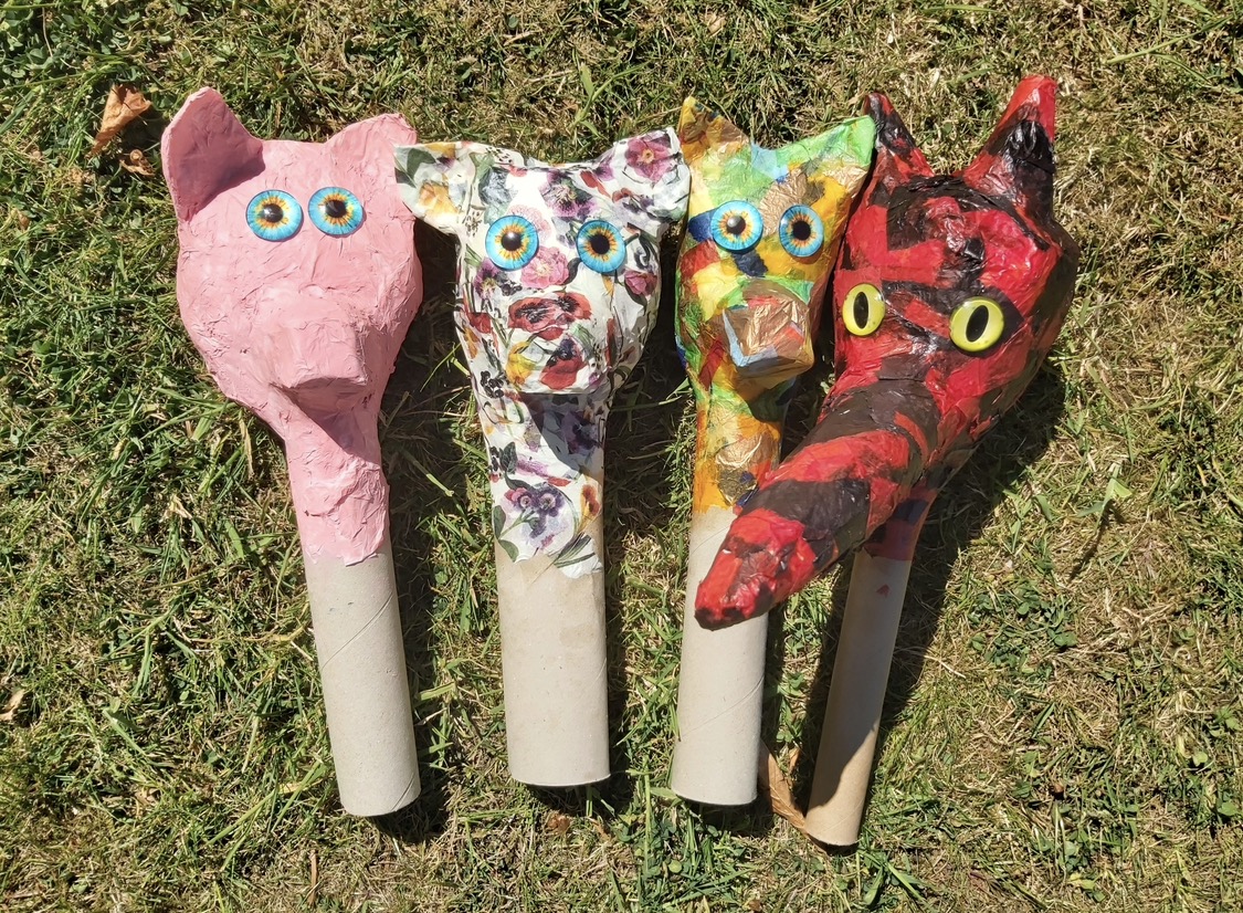 Animal craft puppets used in outdoor play therapy